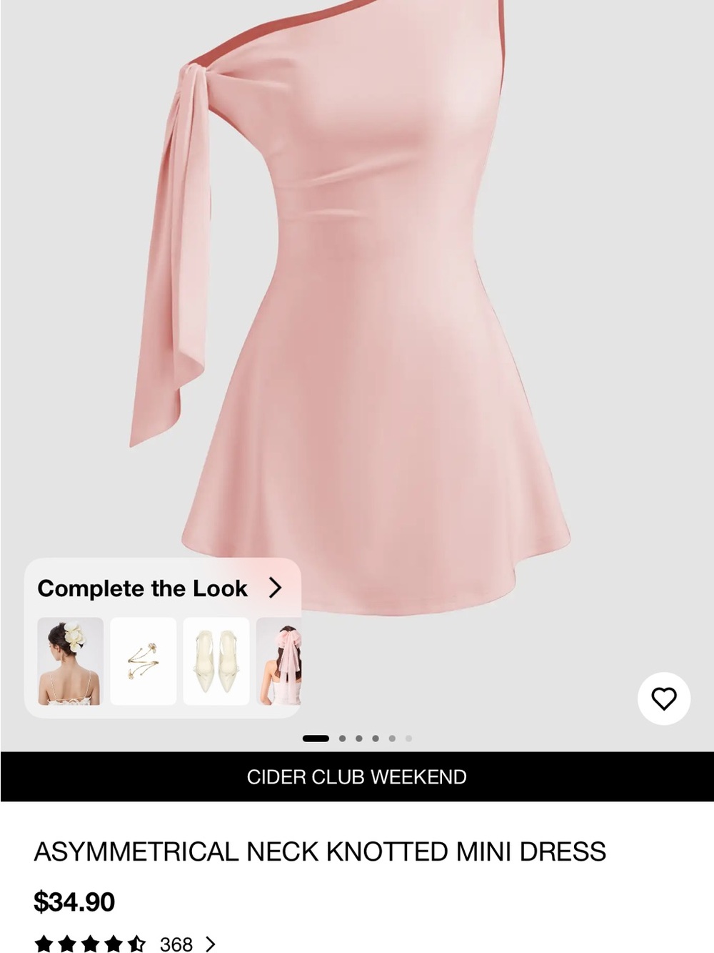 Cider One-Shoulder Bow Mini Dress in Soft Pink - Picture 7 of 7